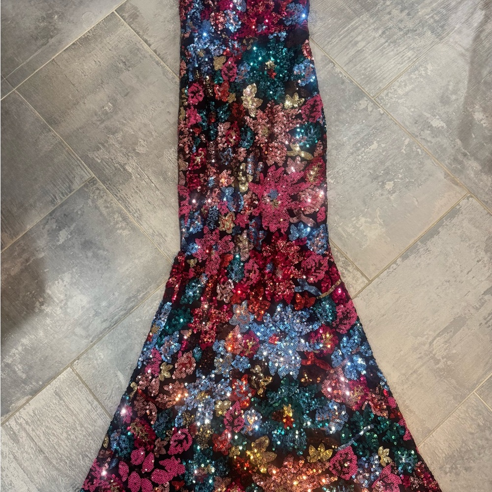 Crystal Doll Black and Multicolor Sequin Dress